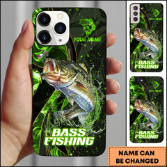 Maxcorners Bass Fishing Green Flame Splash Golden Line Personalized Name 3D Phone Case