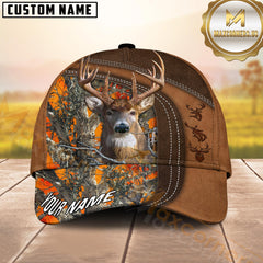 Maxcorners Deer Hunting Brown Leather Framed Woodland Camo Custom Name 3D Cap (6 Colors)