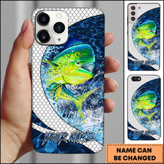 Maxcorners Mahi-mahi Fishing Phone Case Scale Deep Blue Water Splash Personalized Name 3D Phone Case