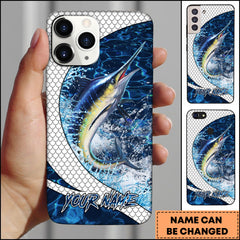 Maxcorners Marlin Fishing Phone Case Scale Deep Blue Water Splash Personalized Name 3D Phone Case