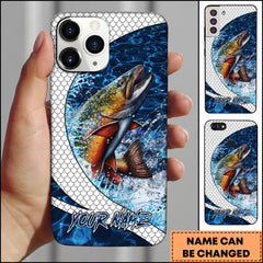 Maxcorners Trout Fishing Phone Case Scale Deep Blue Water Splash Personalized Name 3D Phone Case