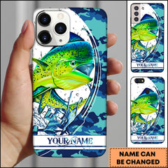 Maxcorners Mahi-mahi Fishing Phone Case Jumping Blue Camo Water Splash Personalized Name 3D Phone Case