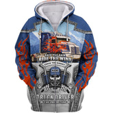 Maxcorners Blue & Red Fire Trucker 3D All Over Printed Hoodie, 3D Zipper Hoodie