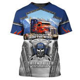 Maxcorners Blue & Red Fire Trucker 3D All Over Printed Personalized Name T-Shirt