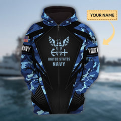 Maxcorners Custom Name Premium Unique Veteran Blue All Over Printed Hoodie
