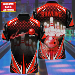 Maxcorners Bowling Thunder Pattern Multicolor Customized Name 3D Polo Shirt