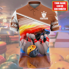 Maxcorners Brown Bowling Ball Fire And Water Pattern Customized Name 3D Shirt