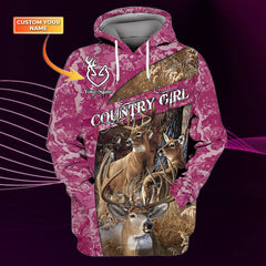 Maxcorners Custom Name Country Girl Shirts Pink Camo Shirts Gift For Country Girls Dear 3D Full Print Hoodie Tshirt SO