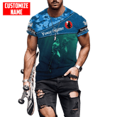 Maxcorners Scuba Diving Blue Camo Pattern Customized Name All Over Printed Shirt