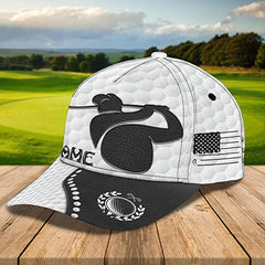 Maxcorners Golf Player Black And White Leather Classic Customized Name All Over Printed Cap