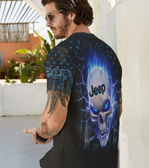 Maxcorners Blue Fire Skull Jeep Man Jersey Shirt