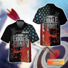 Maxcorners Archery Aim Exhale Shoot Personalized Name 3D Hawaiian Shirt
