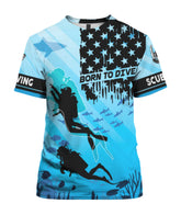 Maxcorners Scuba Diving Born To Dive USA Flag All Over Printed Shirt