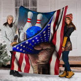 Maxcorners Bowling Hand Usa Flag Premium Blanket