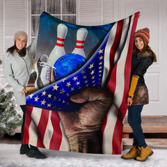 Maxcorners Bowling Hand Usa Flag Premium Blanket
