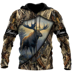 Maxcorners Moose Hunting 3D Over Printed Hoodie