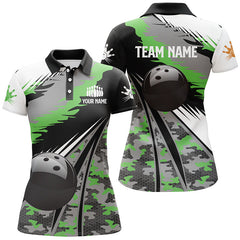 Maxcorners Black Ball Green Camo Bowling Premium Customized Name 3D Shirt For Women