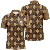 Max Corner Brown argyle Mens golf polo shirts custom name golf outfit men, personalized golf gifts
