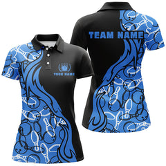Maxcorners Black And Blue Pattern Bowling Ball And Pins Premium Customized Name 3D Shirt For Women