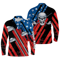 Max Corner American flag golf skull patriotic golf clubs black Men polo shirts custom team golf polo shirt