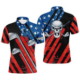 Max Corner American flag golf skull patriotic golf clubs black Men polo shirts custom team golf polo shirt