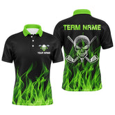 Max Corner Black Mens golf polo shirts custom green flame skull golf clubs, personalized golf gifts for men