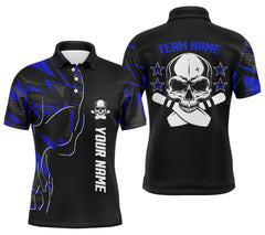 Max Corner Blue and Black Bowling Skull And Star Bowling Patterm Custom Name And Team Shirt
