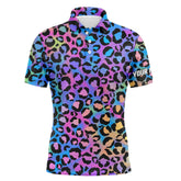 Max Corner Colorful neon gradient leopard mens golf polo shirts, custom pattern golf shirt for men