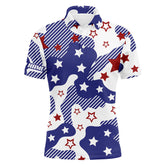 Max Corner Mens golf polo shirts red white and blue star pattern custom golf shirt for mens