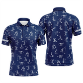 Max Corner Men golf polo upf shirts custom name funny golf pattern blue navy polo shirt