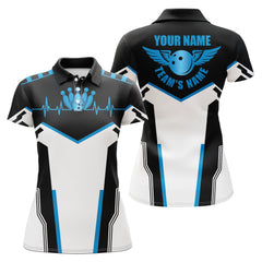 Maxcorners Black White Bowling Ball And Pins Fly Premium Customized Name 3D Shirt For Women