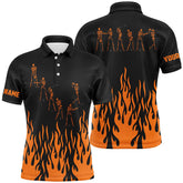 Max Corner Orange flame golf skeleton custom black Mens golf polo shirts