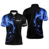 Max Corner Blue fire skull black golf shirts custom Mens golf polo shirts