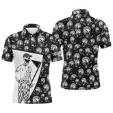 Max Corner Mens Black & White Skull Pattern Golf Polo Shirts Custom Name Crazy Polo Golf Gifts For Men