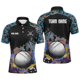 Max Corner Colorful Camouflage Mens Golf Polo Shirt, Personalized Multicolor Wet Paint Golf Shirts