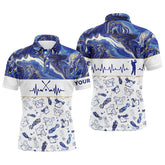 Max Corner Blue Seamless Mens Golf Polo Shirt Personalized Heartbeat Golf Shirts For Men