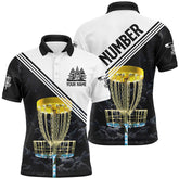 Max Corner Mens Disc Golf Polo Shirt Custom Golden Disc Golf Basket, Personalized Disc Golf Shirts For Men