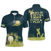 Max Corner Mens Golf Artistic Wet Paint Polo Shirt, Personalized Dark Green Golf Shirts For Mens Golfing Gifts