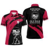 Max Corner Red And Black Mens Skull Golf Polo Shirts Personalized Golf Polos For Men, Crazy Golf Gifts