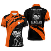 Max Corner Orange And Black Mens Skull Golf Polo Shirts, Custom Golf Polos For Men, Halloween Golf Gifts