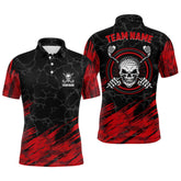 Max Corner Personalized 3D All Over Print Skull Mens Golf Polo Shirt, Red And Black Golf Shirts For Men
