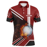 Max Corner Golf Ball On Fire And Water Red Golf Polo Shirts Personalized Flame Golf Shirts For Men