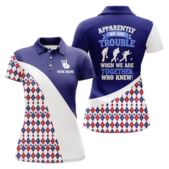 Maxcorners Blue Argyle Bowling Personalized All Over Printed Shirt For Women