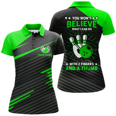 Maxcorners Ladies Green & Black Bowling With 2 Fingers and A Thumb Premium Customized Name 3D Shirt For Women