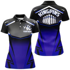 Maxcorners Bowling Kingpins Blue Premium Customized Name 3D Shirt For Women