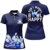 Maxcorners Dark Blue Bowling Don't Worry Bowl Happy Personalized All Over Printed Shirt For Women