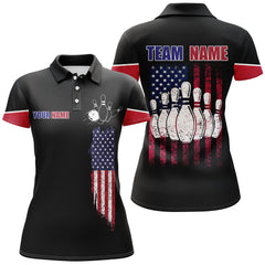 Maxcorners American Flag Bowling Premium Customized Name 3D Shirt For Women