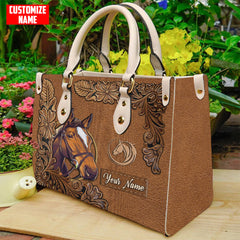 Maxcorners Customized Name Horse Printed Leather T4 -Handbag