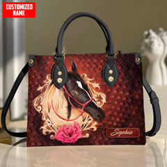 Maxcorners Customized Name Horse Printed Leather T6 -Handbag