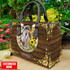 Maxcorners Customized Name Horse Printed Leather T5-Handbag